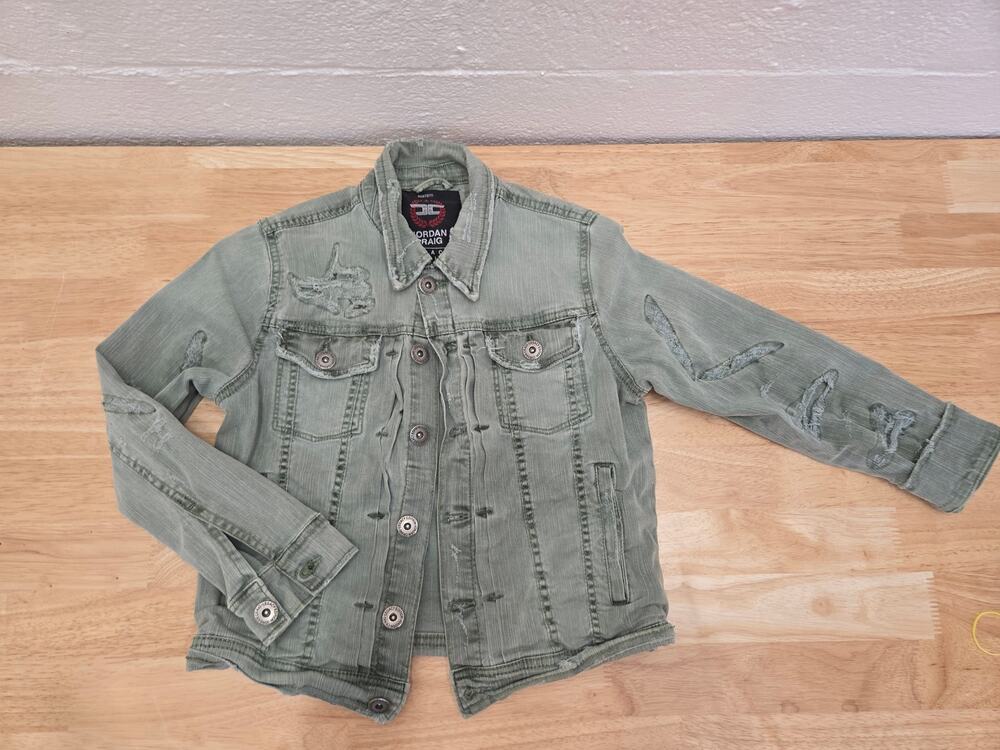 Jordan Craig Legacy Edition Kids 10 Olive Distressed Denim Trucker Jacket